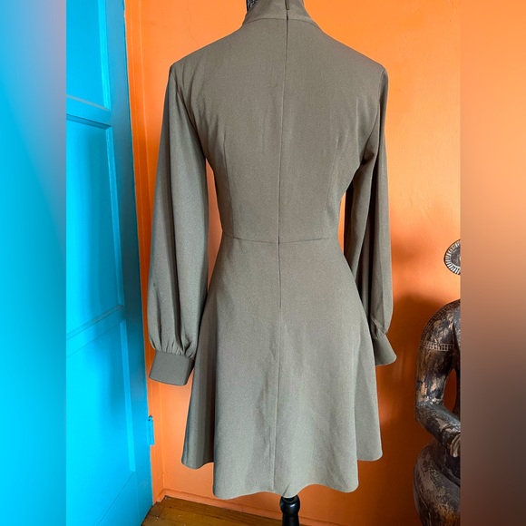 TIBI Olive Green Bow Tie Neck Dress - Picture 4 of 9